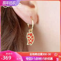 T400 red koi earrings female 2021 New Tide light luxury advanced earrings atmosphere two kinds of wearing method earrings