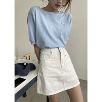 30136 asymmetric stitching ins summer skirt womens high waist skirt denim pants skirt women