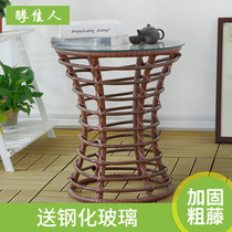 Dupin new rattan round coffee table Tempered glass imitation rattan round coffee table small round table with hanging chair enjoy discounts