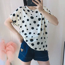 Cotton silk short-sleeved T-shirt womens loose and thin Korean version of the outer wear bat shirt summer large size artificial cotton cotton top women