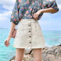 ins super fire denim skirt womens summer 2021 new short skirt high waist a-line skirt one-piece fake two-piece culottes