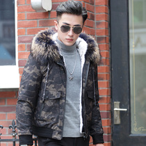 Camouflage Parker clothing mens short 2021 new mink liner raccoon fur collar Korean slim fur one coat