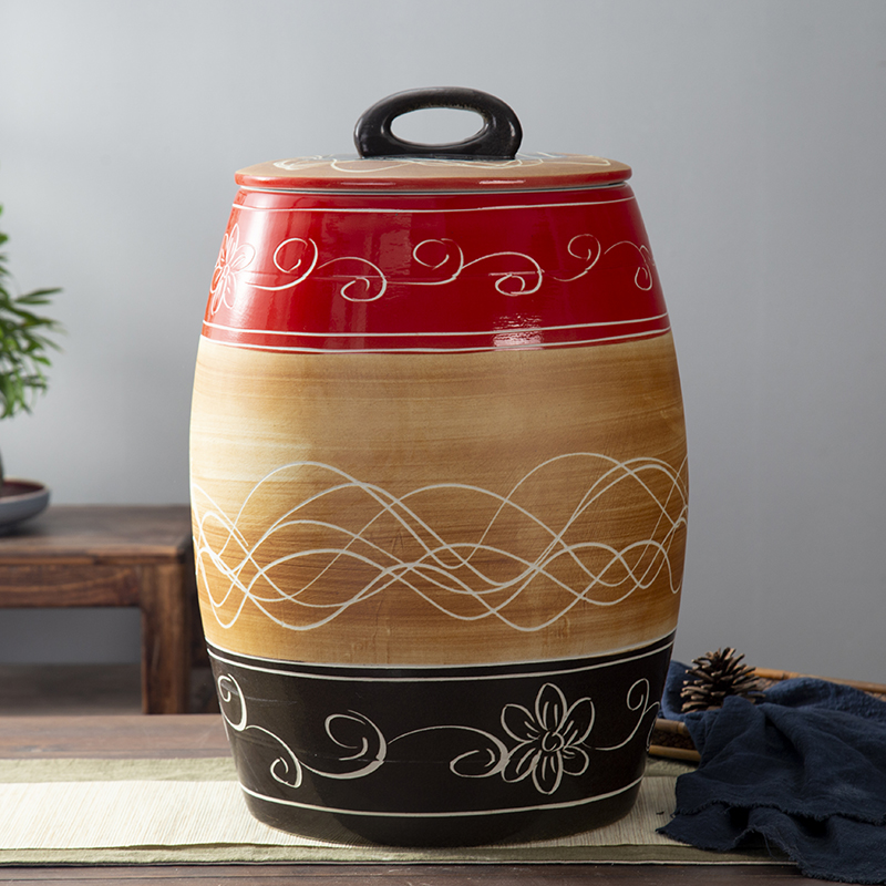 Jingdezhen ceramic barrel ricer box 20 jins 30 jins of 50 pounds with cover sealed container tank storage tank oil cylinder