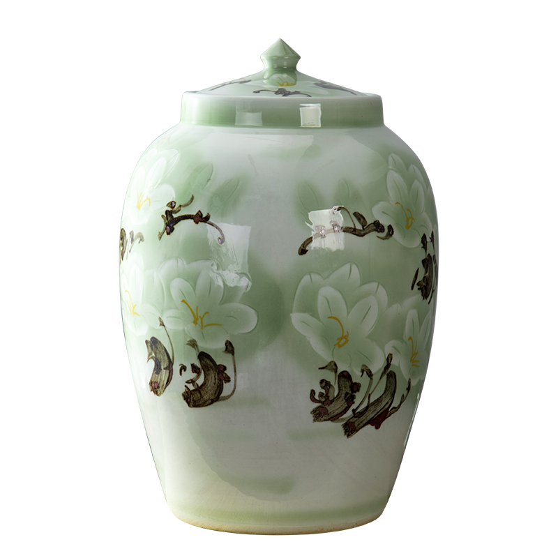 Jingdezhen ceramic barrel tank caddy fixings 50 kg 100 catties of household ceramics storage tank with cover sealed container