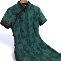 Qi Wei improved cheongsam 2021 New slim young temperament elegant Chinese style dress long green