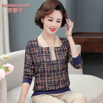 2021 new mother autumn dress bottoming shirt foreign coat middle-aged and elderly women Spring and Autumn short long sleeve T-shirt thin