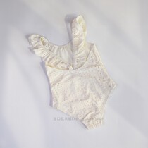 Foreign trade law single girl one-piece swimsuit woven hollow fabric front and rear full lining process milky white Bromel fabric