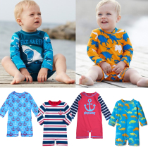 Boys one-piece sunscreen swimsuit crotch bottom dark buckle design back collar YKK zipper UPF50 sunscreen multiple prints