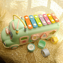 Childrens two-in-one hand knock piano eight-tone bus baby toy 0-1 year old percussion knock 8 months baby xylophone