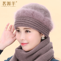 Middle-aged and elderly rabbit hair mother hat Winter female knitted wool old man hat thick warm old lady hat grandmother hat