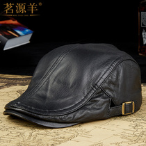 Leather duck tongue hat mens autumn thin women British fashion sheepskin forward hat leisurely beret winter