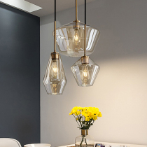Nordic simple postmodern light luxury Cafe Restaurant Bedroom living room bar Three-headed glass chandelier Creative lamps