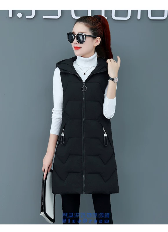 Thu đông cộng với kích thước quần áo phụ nữ 2019 mới áo gilê cotton có mũ trùm đầu dài trung bình chất béo MM dày cotton vest mỏng áo vest - Áo vest