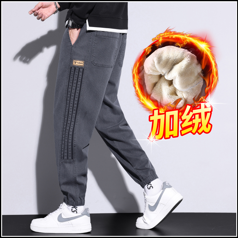 Winter gush casual pants men's boarder buns foot tooling autumn and winter style outwear Thickened Warm Harynn Pants Fall-Taobao