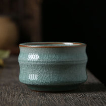 Ceramic Kung Fu Tea Tea Cup Leaf Small Spring Full Handmade Gov Kilo Ice Cracks Tasting Cup Straight Drum Cup Bamboo Festival Cup Green Porcelain