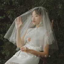 Dear white cloud Yan 2021 new veil headdress bridal female short wedding bow simple wedding dress