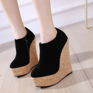 Simple slope heel comfortable high top waterproof platform shoes