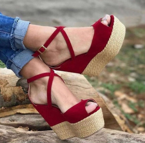 2020 new high heel sandals with slope heel and color matching