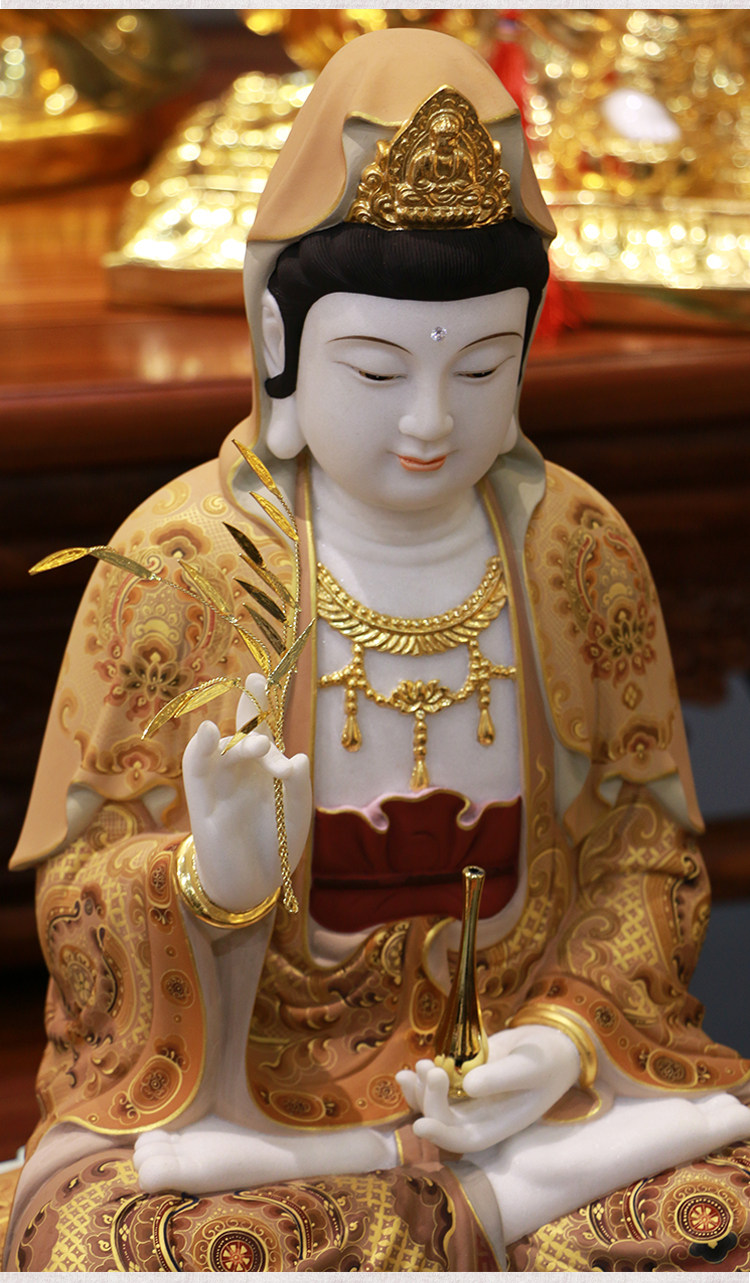 三漫陀台湾汉白玉大势至菩萨佛像摆件西方三圣全堂佛娑婆三圣神像