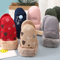 Childrens gloves with finger suede 3-8 years old boys 4 female baby cute cartoon plus velvet to keep warm 5 even finger winter 6