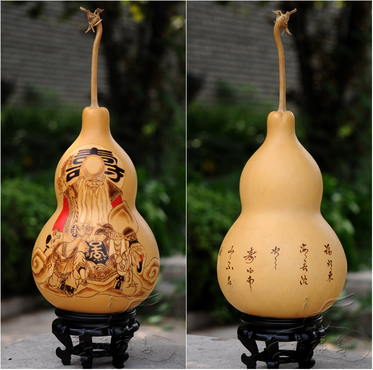 精品特大号天然烙画大葫芦老寿星家居摆件送长辈工艺品35~45厘米