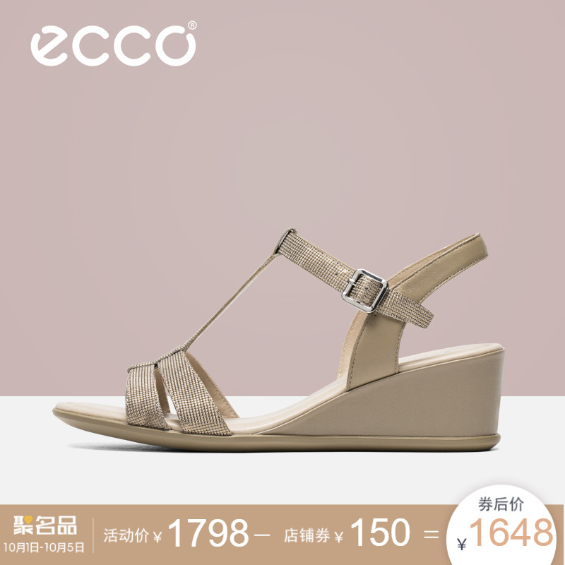 ECCO爱步2018新款休闲中跟女鞋优雅T字带凉鞋 型塑35坡跟250133