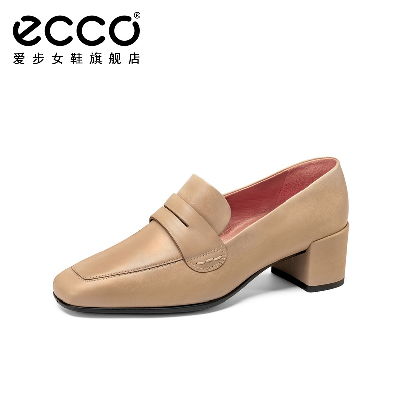 ECCO爱步倪妮同款高跟鞋2020新款粗跟正装小皮鞋女型塑290513 