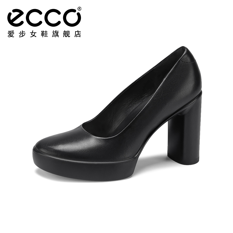 ECCO爱步女鞋2020秋冬新款粗跟高跟鞋女浅口正装单鞋 型塑207813 