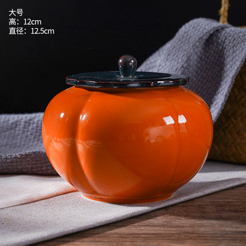 Large small pumpkin caddy fixings storage jar airtight pot color glaze blue glaze of household ceramic seal pot