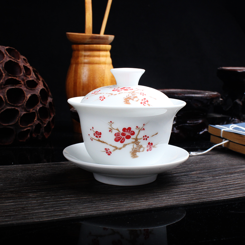 Jingdezhen tureen ceramic tea set tea bowl three bowl of tea song tea accessories