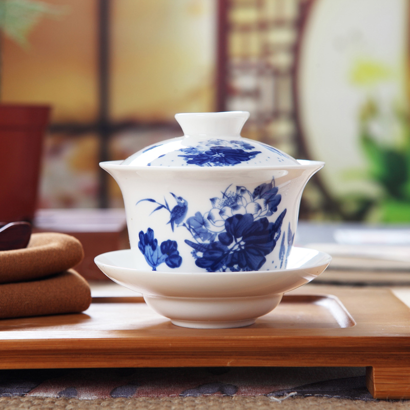 The Product jue jingdezhen ceramic kung fu tea tureen three blue and white porcelain bowl large tureen landscape make tea cup
