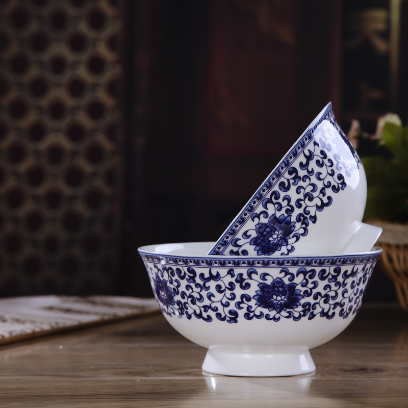 The Product jue jingdezhen blue and white porcelain rainbow such use tall bowl of noodles bowl large bowl of beef noodles in soup bowl of domestic wholesale 6 inches