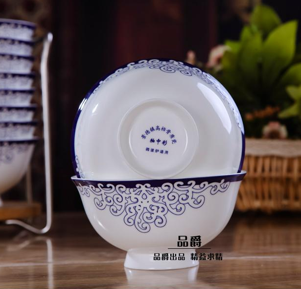 The Product jue jingdezhen blue and white porcelain rainbow such use tall bowl of noodles bowl large bowl of beef noodles in soup bowl of domestic wholesale 6 inches