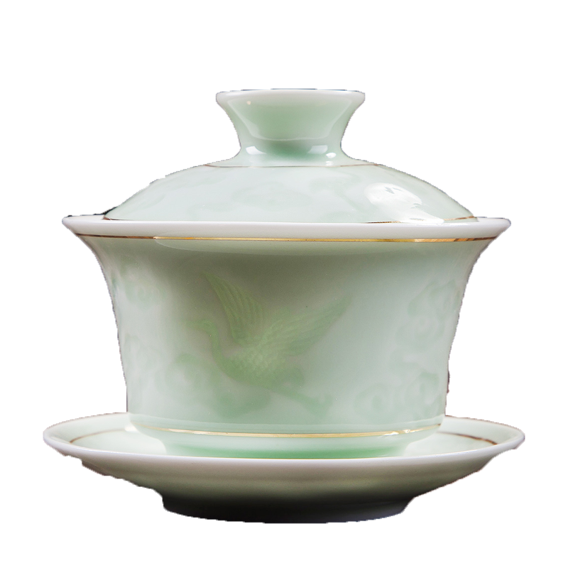 Celadon tureen tea bowl thin foetus tureen ceramic kung fu tea cups for three cups of tea