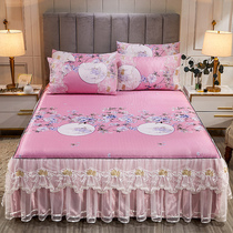 Ice silk bed skirt mat three-piece folding double Mat 1 8m bed cover can be washed with water washing machine for summer air conditioning soft mat