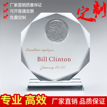 Custom sterling silver plated commemorative plaque crystal ornaments crystal embedded with built-in commemorative coin free lettering