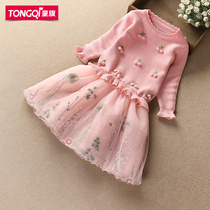 Girl dress autumn and winter 2021 New style princess dress autumn childrens sweater skirt women baby skirt winter thick