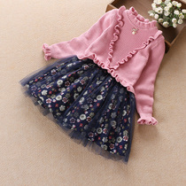 Girl autumn dress 2021 new female baby sweater dress children princess dress foreign flower skirt Autumn Winter