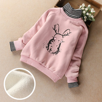 Girl plus velvet sweater 2021 New Korean version of foreign-style children thick children high collar girl warm coat autumn and winter