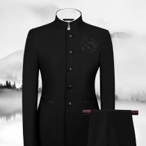 Tunic mens youth suit Casual slim-fitting embroidered dragon Chinese stand-up collar mens fashion Chinese dragon Tang dress handsome