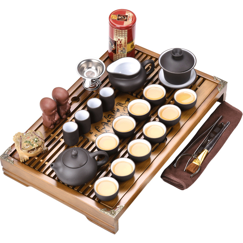 JiaXin purple sand tea set a complete set of solid wood tea sets kung fu tea set household contracted tea set