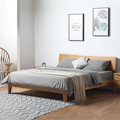 北欧实木床1.8米双人床现代简约1.5米橡木单人床成人简易实木床