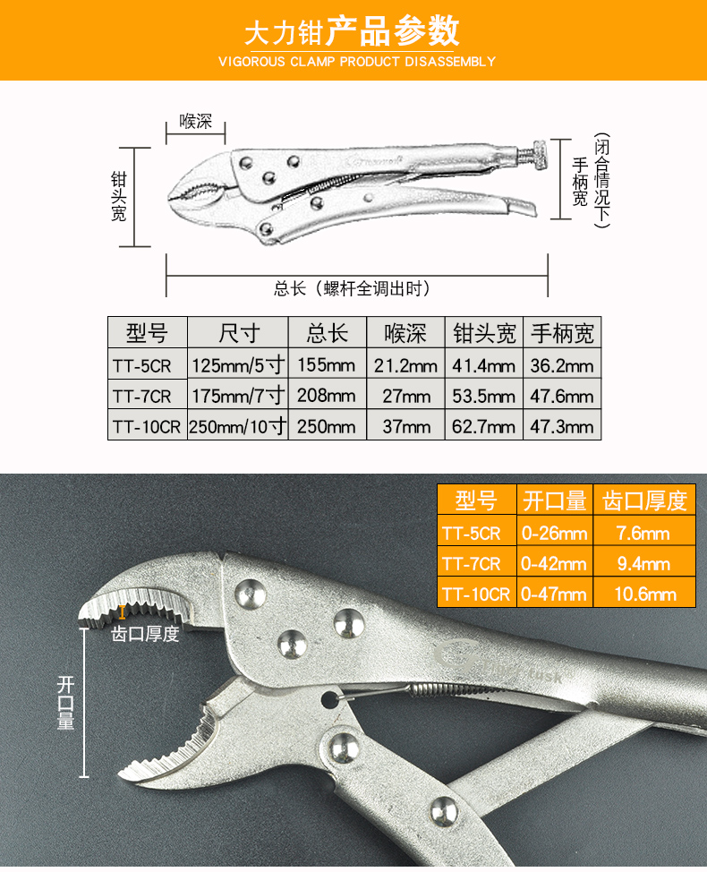 台湾夹钳大力钳c型子平圆嘴5"尖嘴口5"直口大力钳快速夹