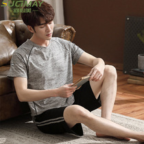 Summer mens pajamas Young mens pure cotton short-sleeved shorts thin summer home clothes plus size cotton suit