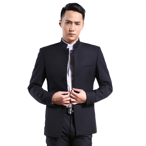 Men's Zhongshan dress middle -aged suit jacket slim wedding dress wedding suit suit performance service Chinese style stand -up collar Men's Zhongshan dress middle -aged suit jacket slim wedding dress wedding suit suit performance service Chinese style stand -up collar