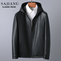 2020 new imported cowhide leather leather jacket mens business casual short hooded jacket leather jacket leather leather jacket men