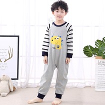 Childrens sleeping bag pure cotton baby boy girl anti-kick one-piece pajamas in the big child spring and autumn thin section split legs summer