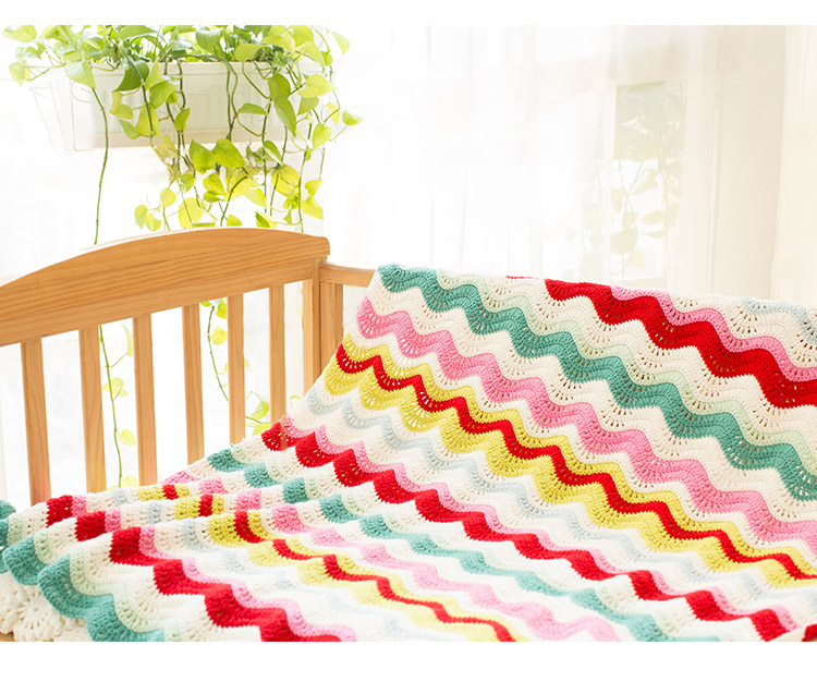 新妈咪手作 毛线编织波浪彩虹毯子宝宝手工盖被diy视频材料包教程