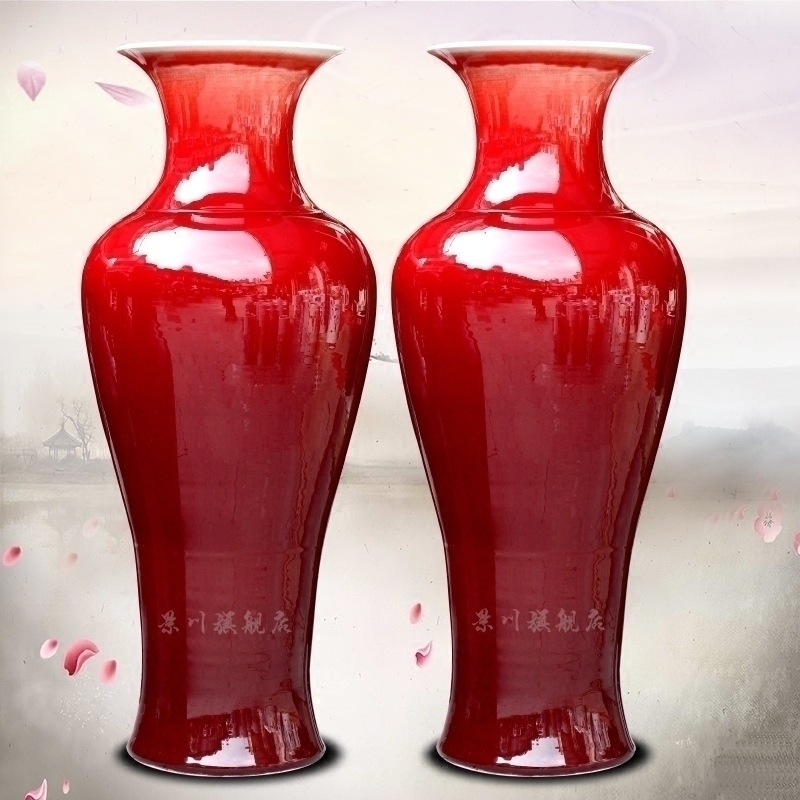 Jingdezhen China red ceramics dried flowers flower arrangement ruby red big vase household hotels sitting room be born modern large furnishing articles