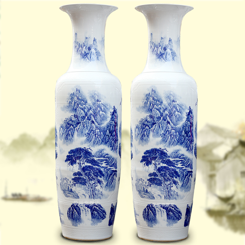 Hand - made bold carving painting landscape of large vases, jingdezhen ceramics hotels sitting room large furnishing articles